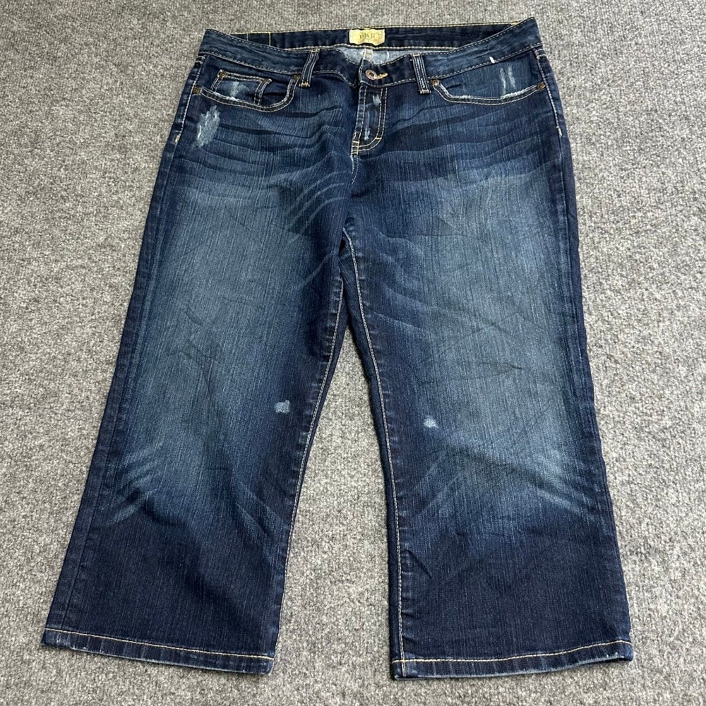BKE Capri Jeans Womens Size 32 Blue Distressed Dark Wash Cropped Denim Stretch